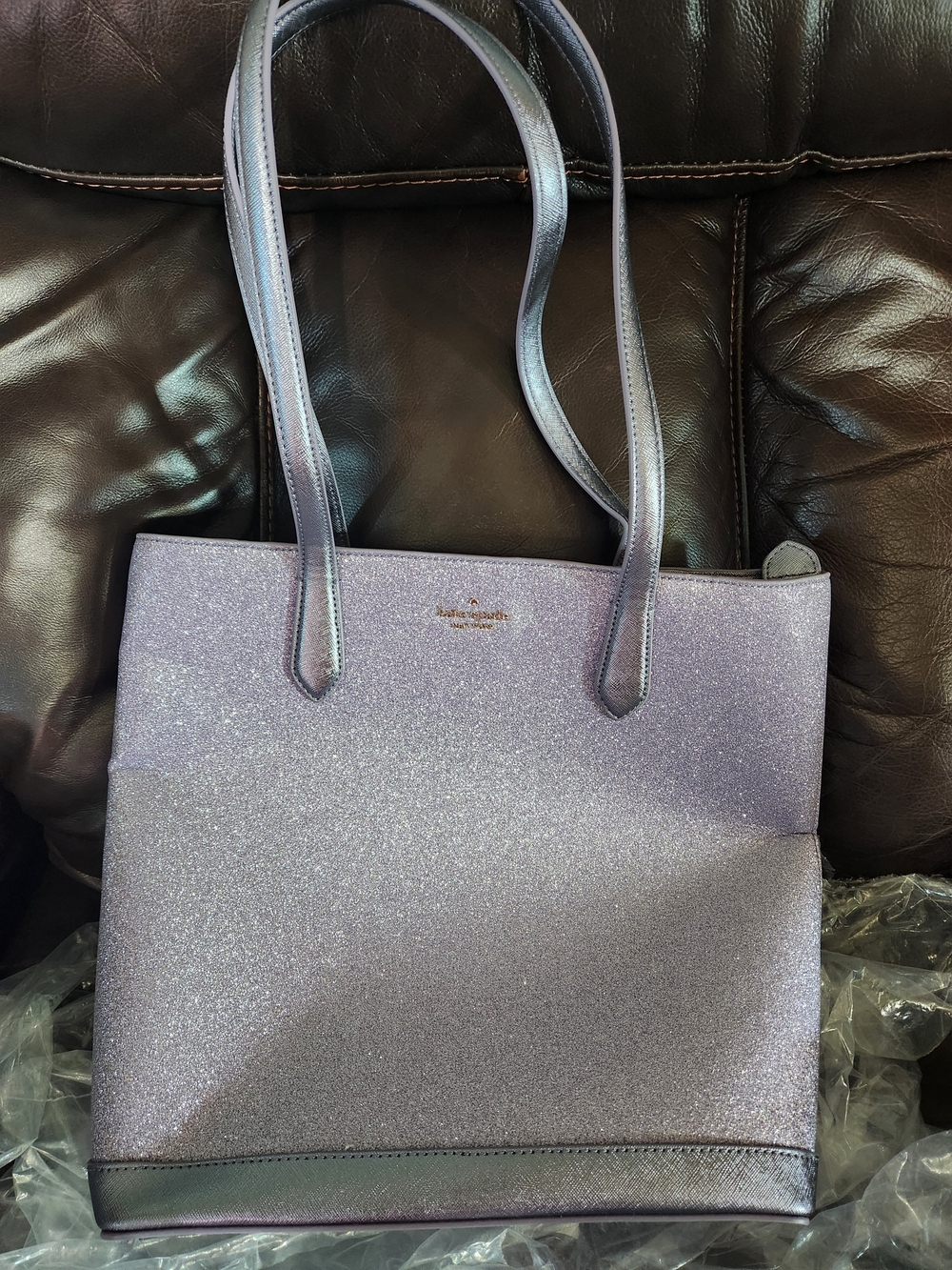 kate spade iridescent Lillac Frost glitter tote